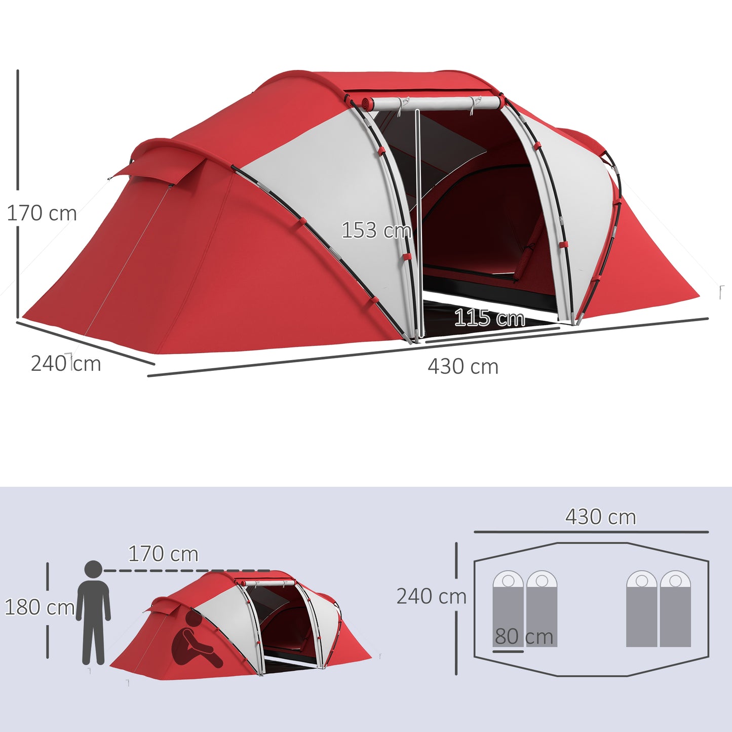 4-6 Persons Camping Tent Dome Family Travel Group Hiking Room Fishing