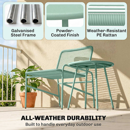 Rattan Bistro Set with 2 Chairs & Round Table for Patio, Green