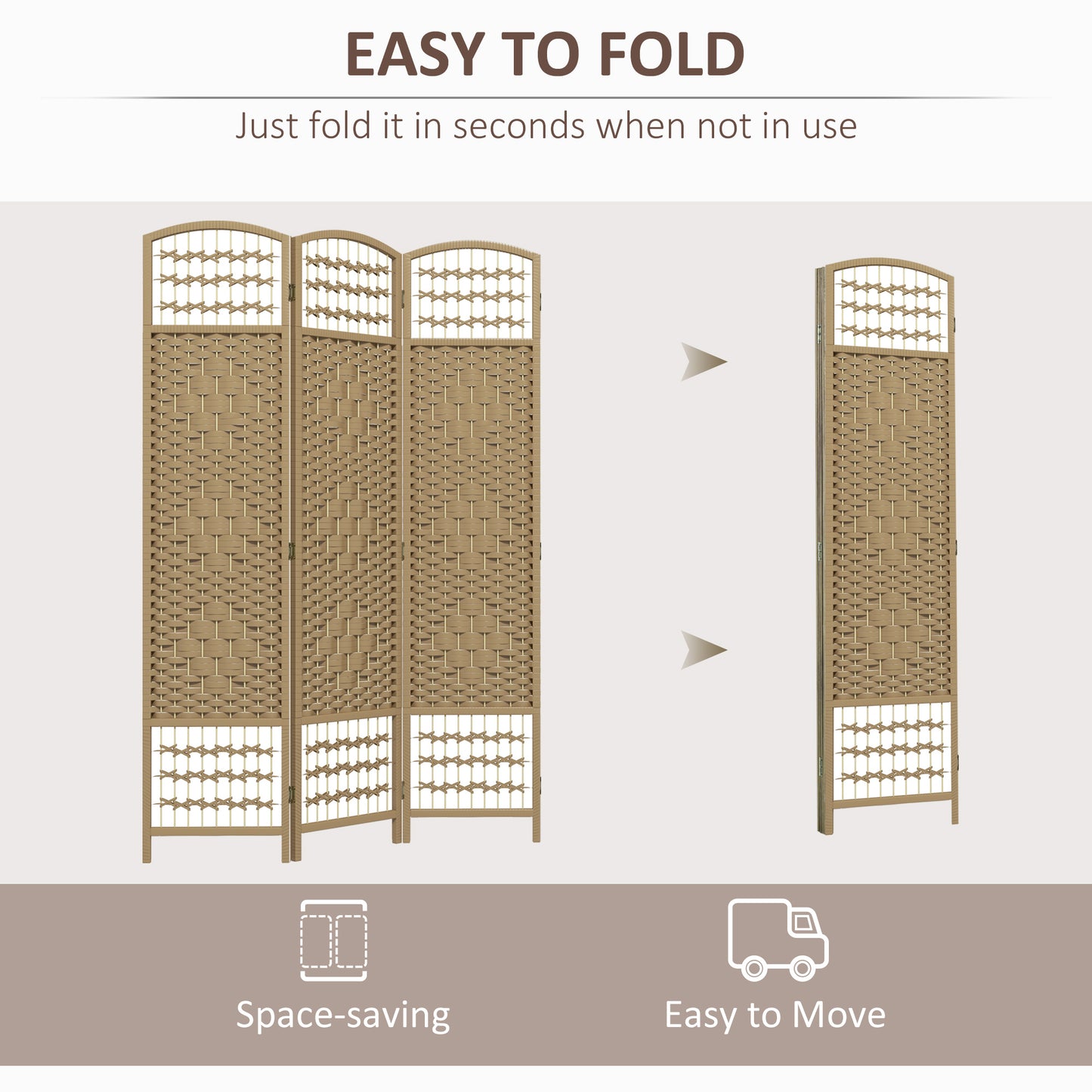 3 Panel Folding Room Divider, Freestanding Privacy Screen, Natural