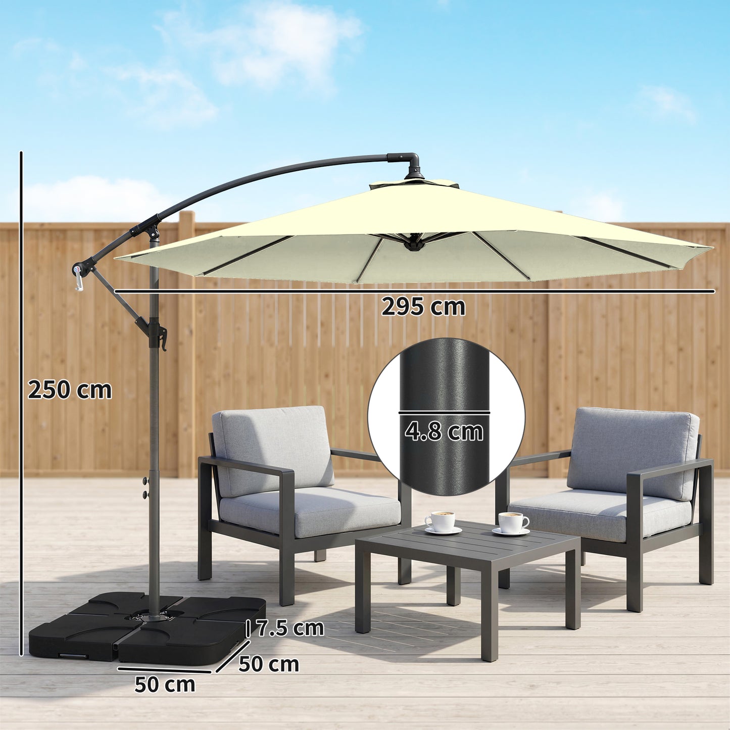 3(m) Banana Parasol Cantilever Umbrella Garden w/ Base Weights - Cream