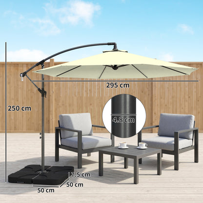 3(m) Banana Parasol Cantilever Umbrella Garden w/ Base Weights - Cream