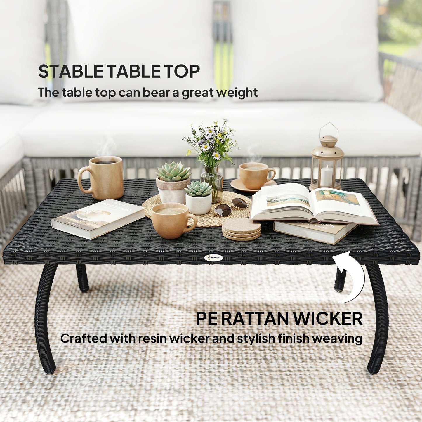 90 cm Rattan Garden Coffee Table Wicker Outdoor Table Furniture
