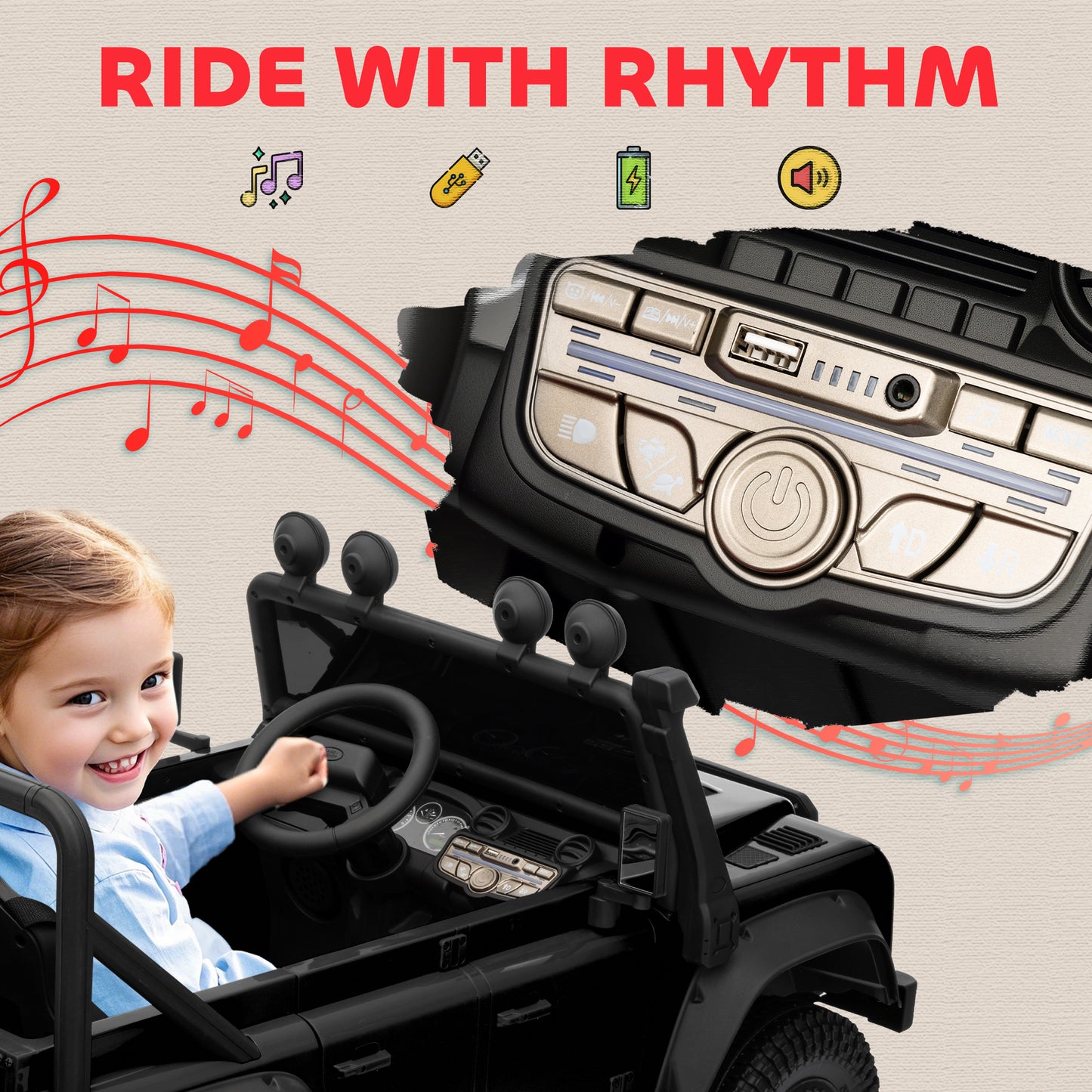Kids Ride On Car, 12V Battery-Powered Electric Car with Remote Black