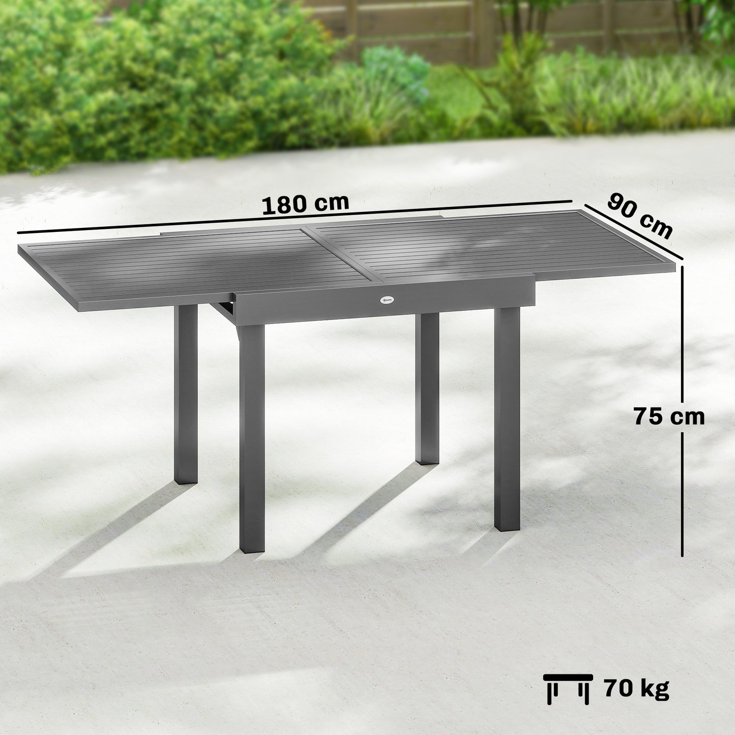 Extending Garden Table for 4-8, Aluminium Outdoor Table, Dark Grey