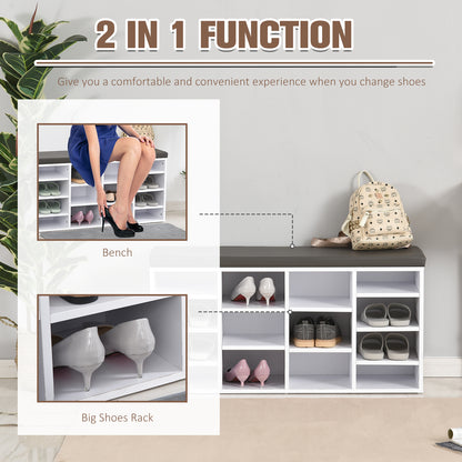 Multi-Storage Shoe Rack 14 Compartments Cushion Moving Shelves Home White