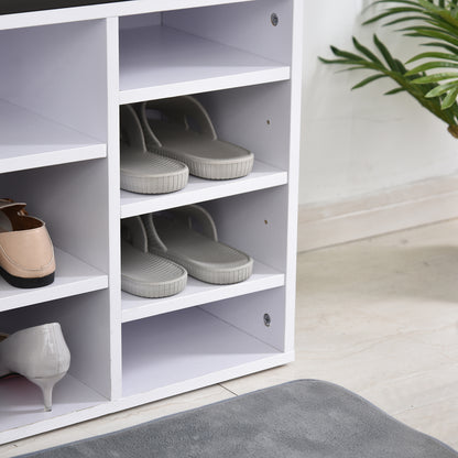 Multi-Storage Shoe Rack 14 Compartments Cushion Moving Shelves Home White