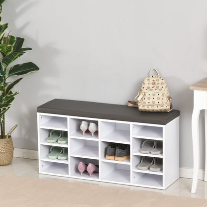 Multi-Storage Shoe Rack 14 Compartments Cushion Moving Shelves Home White
