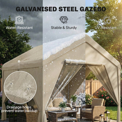 3 x 3 m Outdoor Patio Gazebo with Netting and Curtains, Khaki