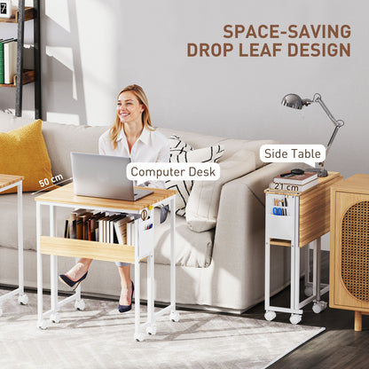 63 cm Foldable Computer Desk on Wheels for Small Spaces Natural