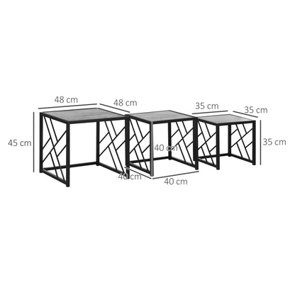 Set of 3 Nesting Coffee Tables Square End Tables w/ Metal Frame, Grey