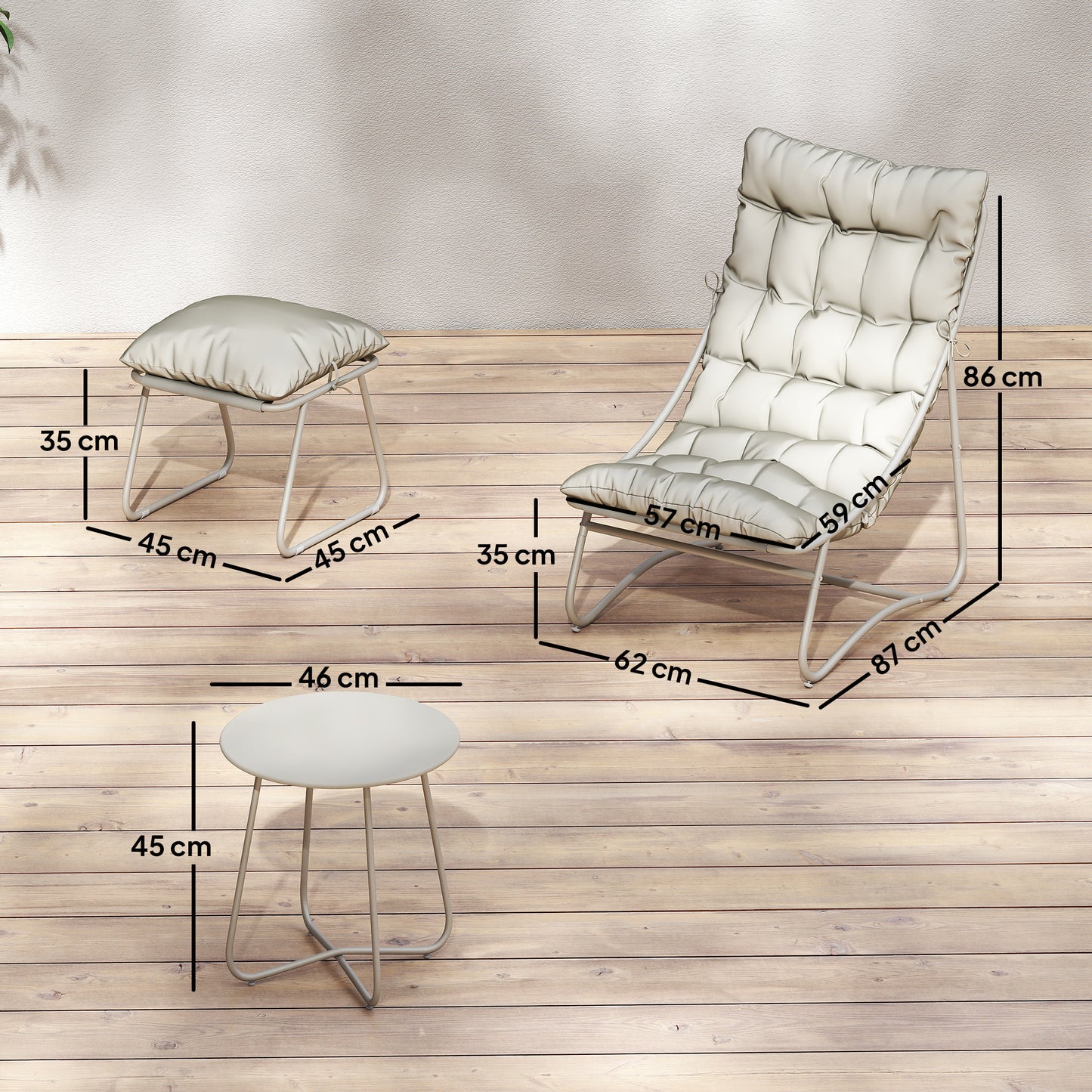 3 Piece Bistro Set, Outdoor Table and Chair Set with Footstool