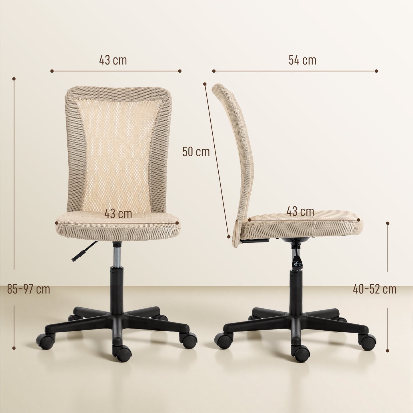 Vinsetto Armless Office Chair, Swivel Desk Chair w/ Adjustable Height Beige