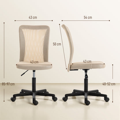 Vinsetto Armless Office Chair, Swivel Desk Chair w/ Adjustable Height Beige