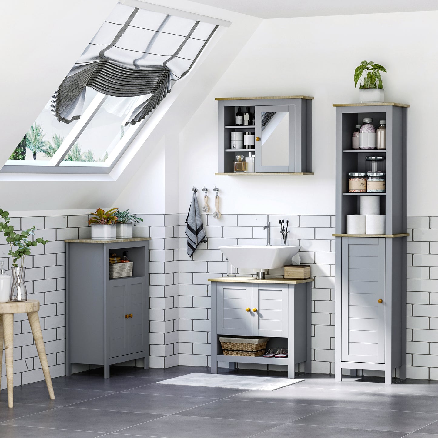 Bathroom Mirror Cabinet Storage Organizer with Open Inside Shelves