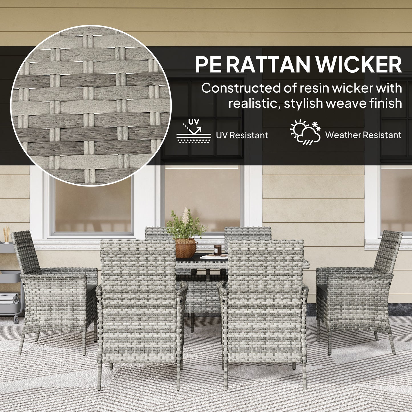 6 Seater Rattan Garden Furniture Set with Cushions, Mixed-Grey
