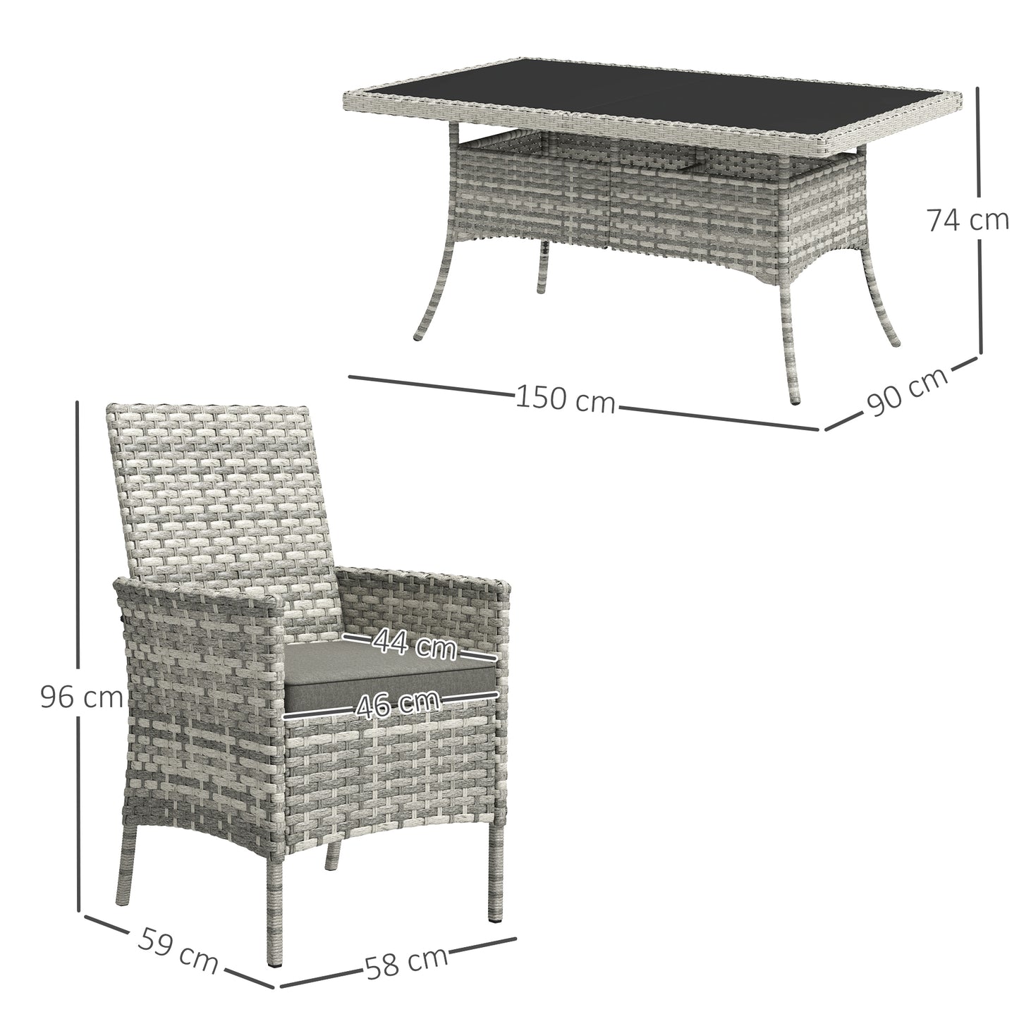 6 Seater Rattan Garden Furniture Set with Cushions, Mixed-Grey