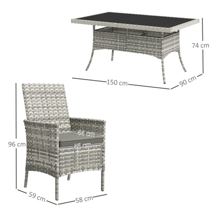 6 Seater Rattan Garden Furniture Set with Cushions, Mixed-Grey