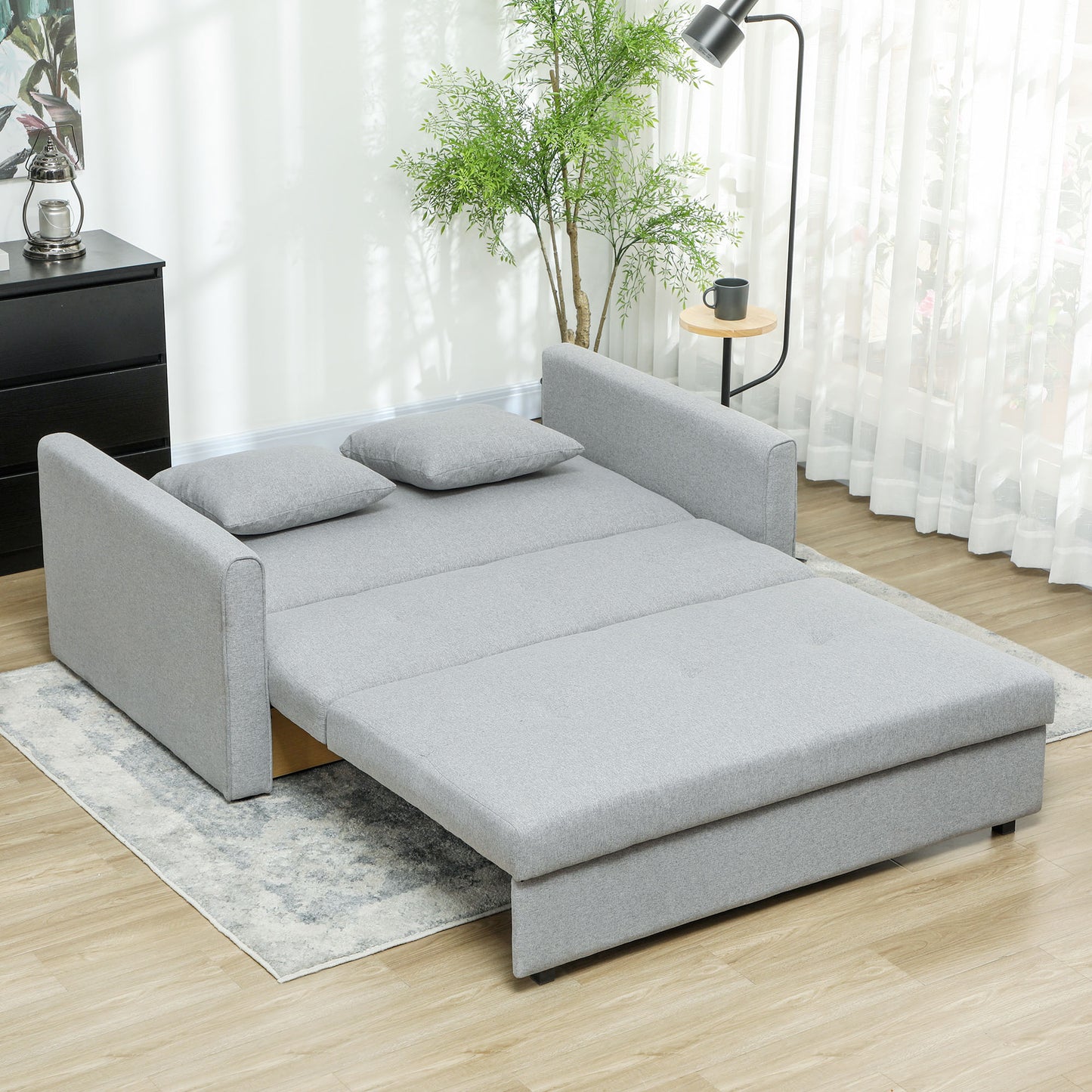 2 Seater Sofa Bed Convertible Bed Settee w/ 2 Cushions Light Grey
