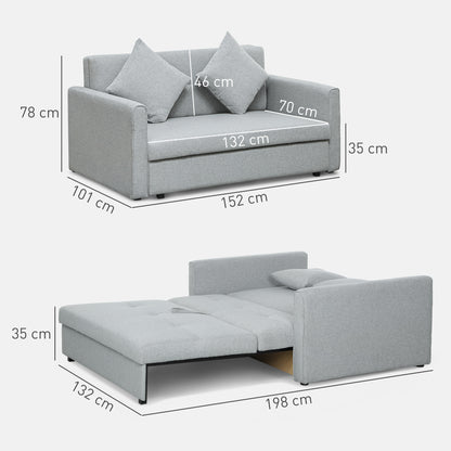 2 Seater Sofa Bed Convertible Bed Settee w/ 2 Cushions Light Grey