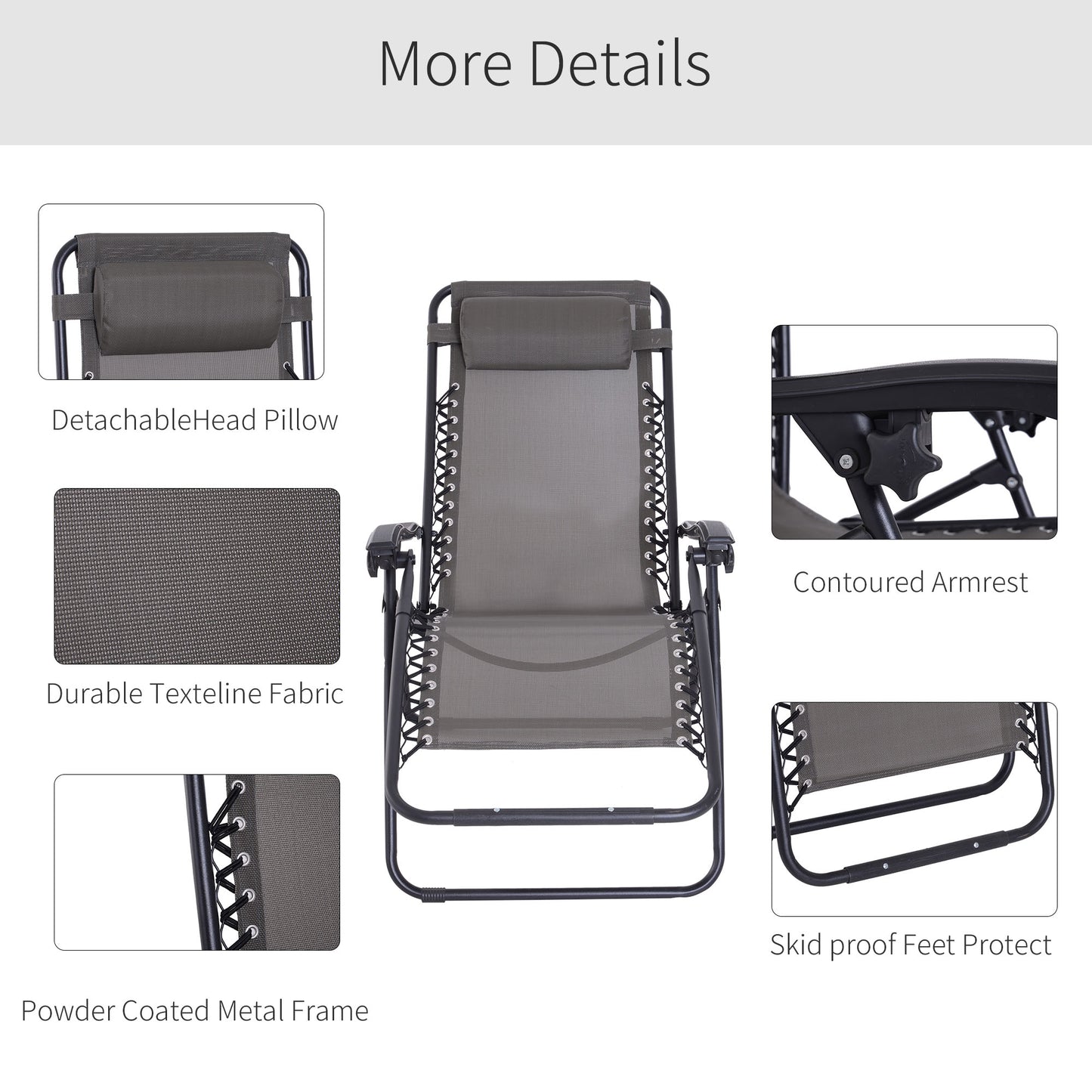 Zero Gravity Chair, Reclining Lounger w/ Pillow Grey
