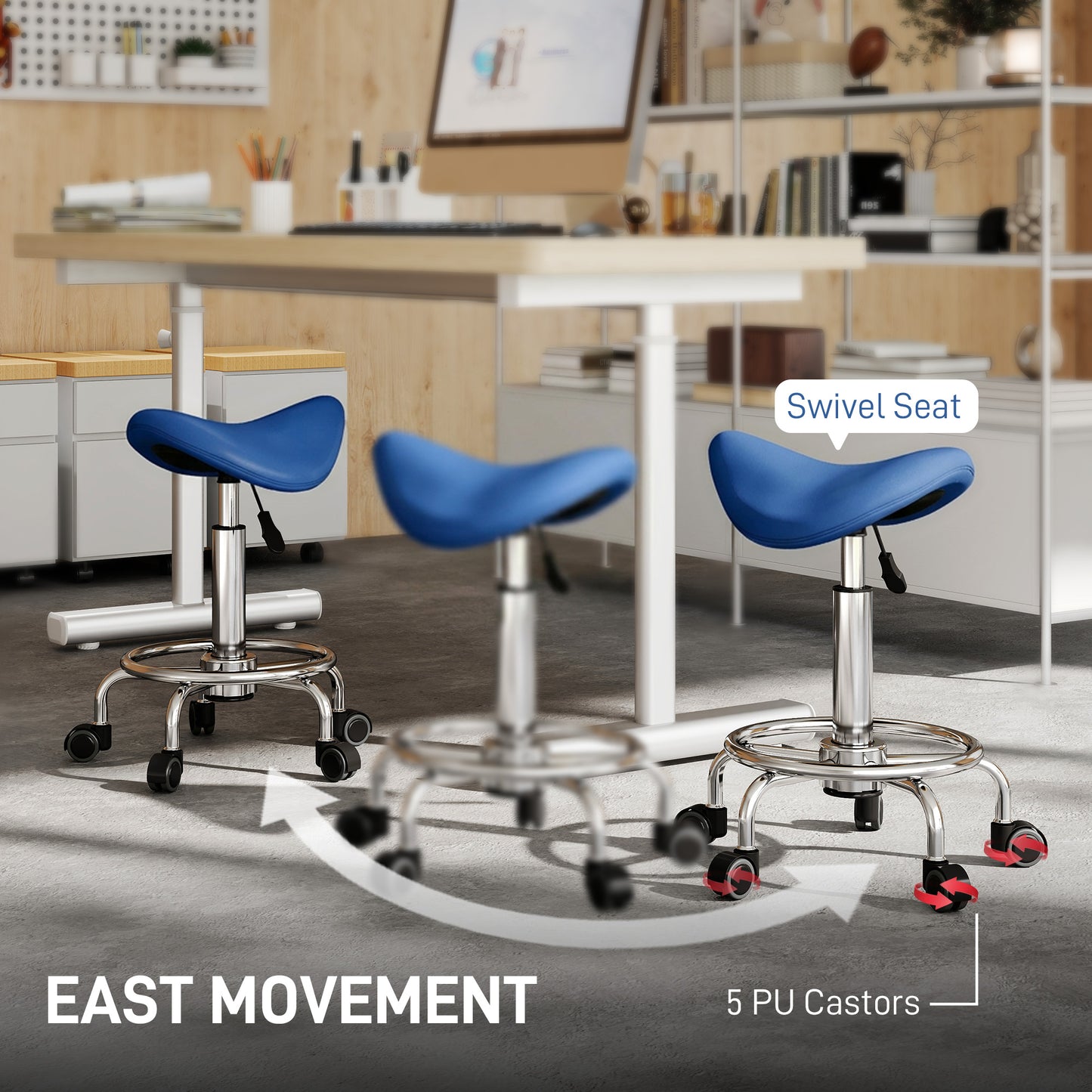 Saddle Chair, Rolling Salon Stool for Massage Spa, Blue