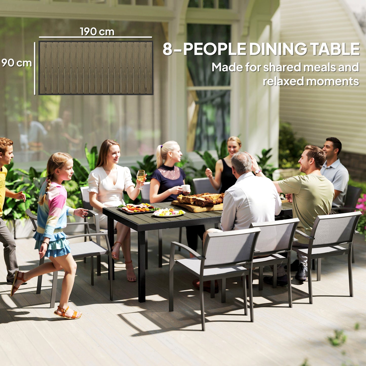 Garden Dining Table for 8, Aluminium Frame for Patio, Brown