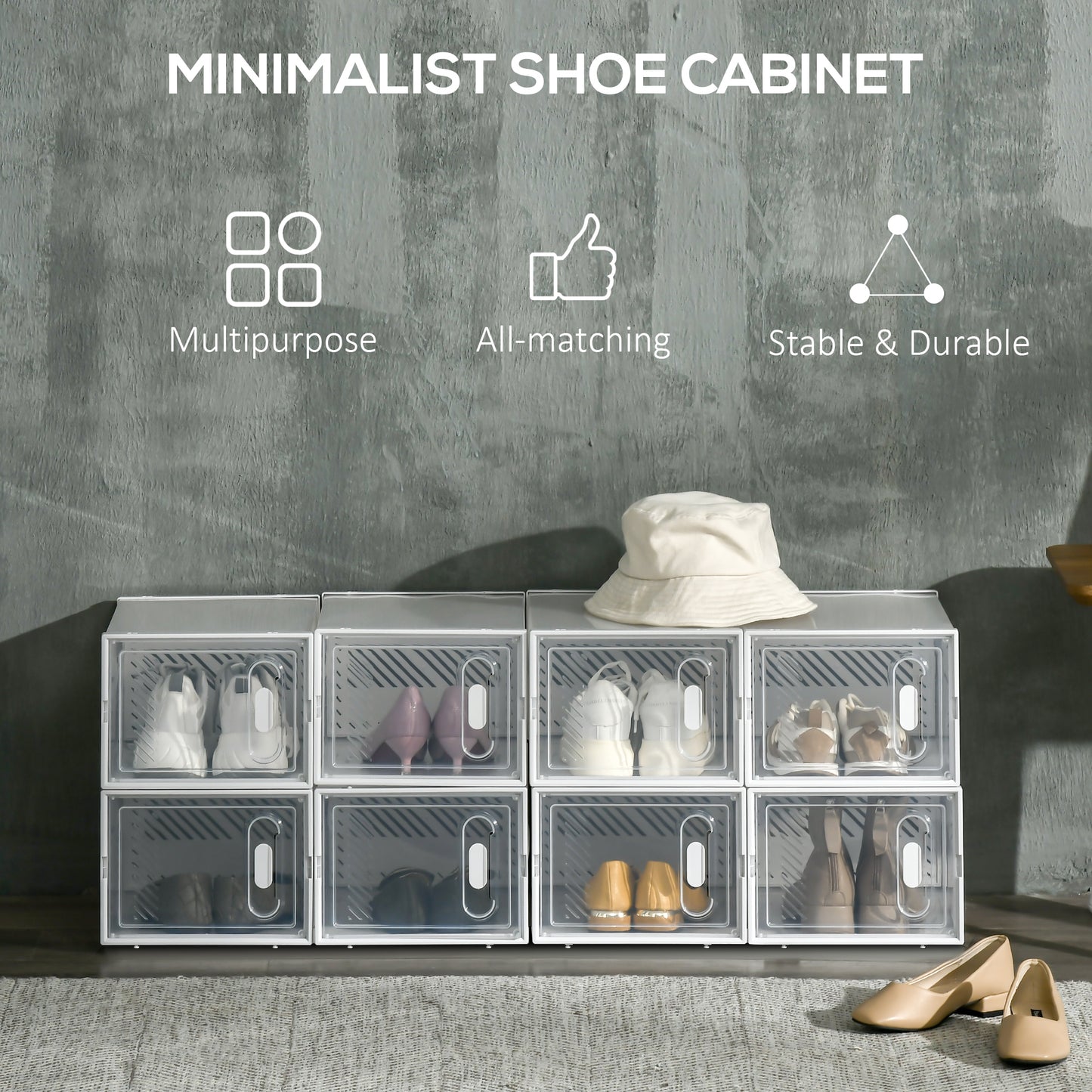 8PCS Stackable Clear Plastic Shoe Storage Box for UK/EU Size 8.5/43