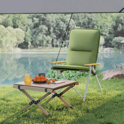 Padded Camp Chair Outdoor High Back Folding Recliner with Bag Green