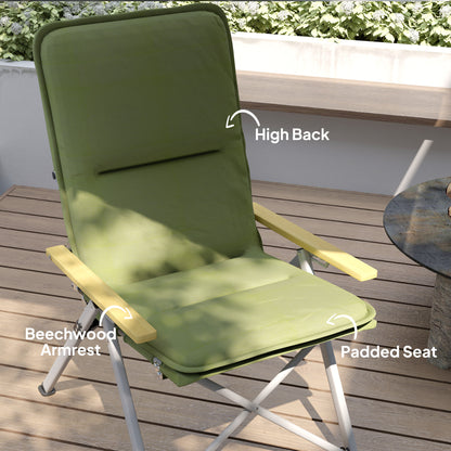 Padded Camp Chair Outdoor High Back Folding Recliner with Bag Green