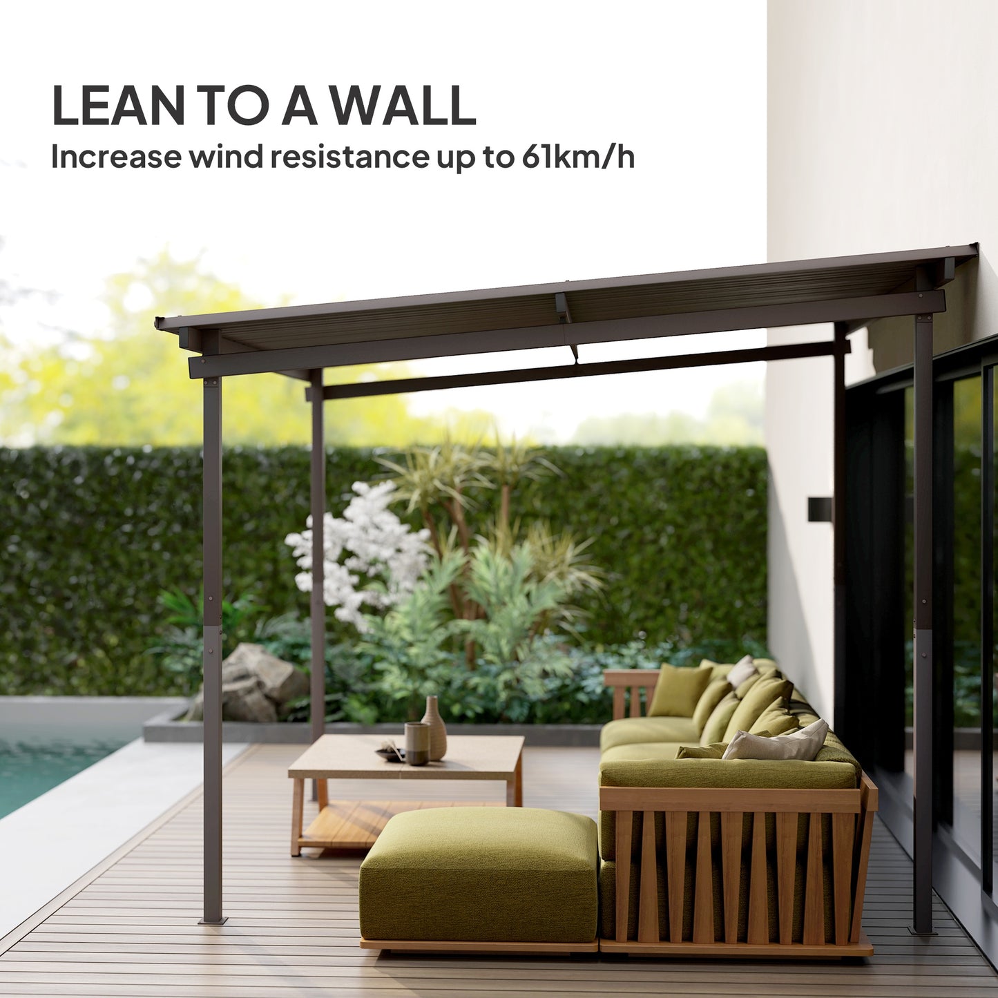 3 x 3(m) Waterproof Metal Pergola Easy to Assemble Lean to Pergola
