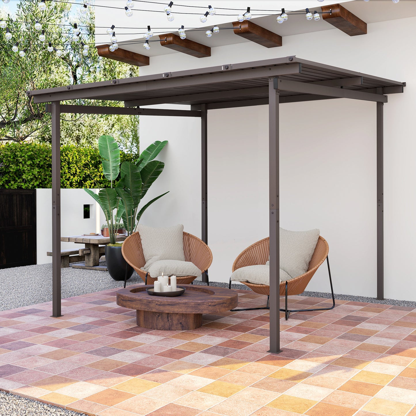 3 x 3(m) Waterproof Metal Pergola Easy to Assemble Lean to Pergola