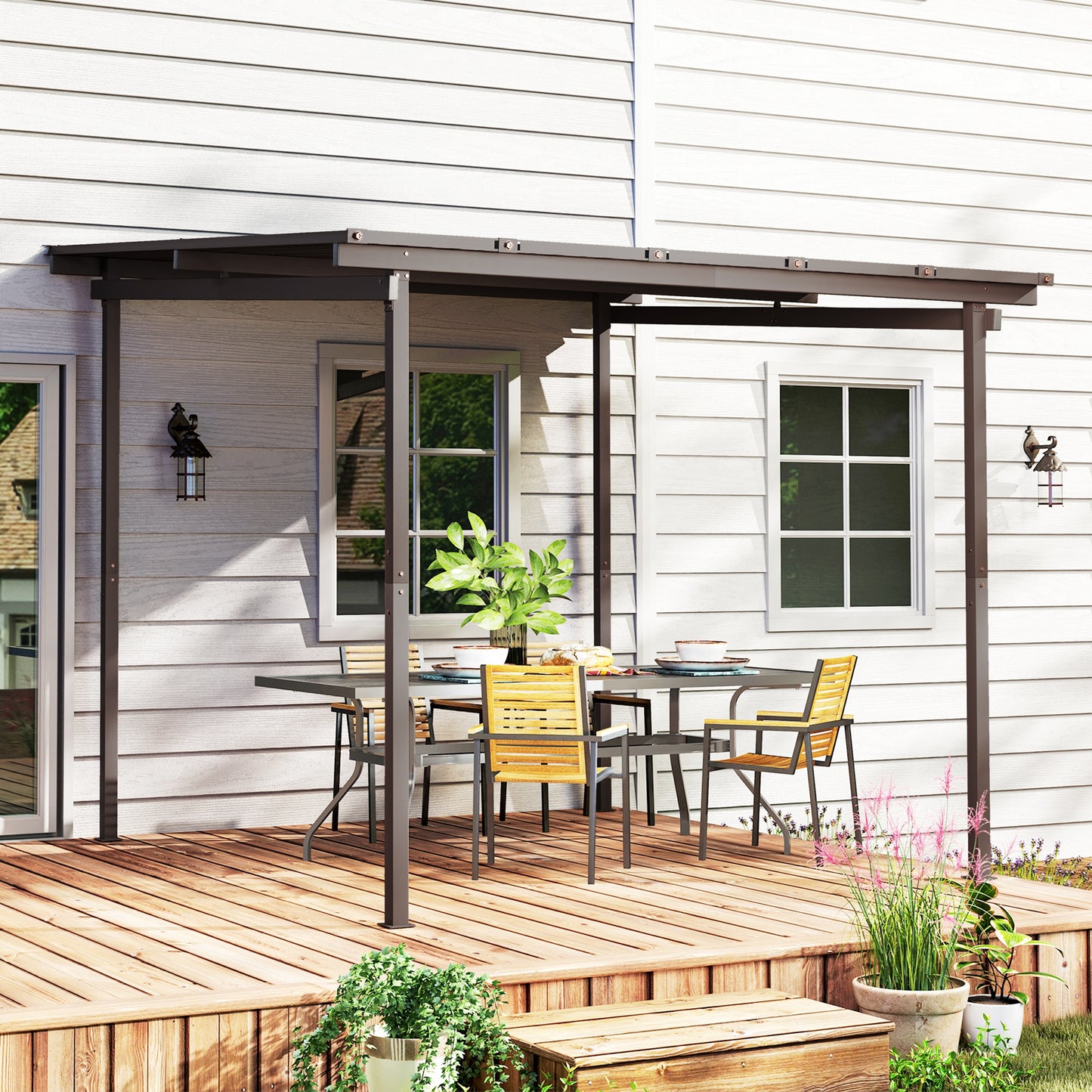 3 x 3(m) Waterproof Metal Pergola Easy to Assemble Lean to Pergola