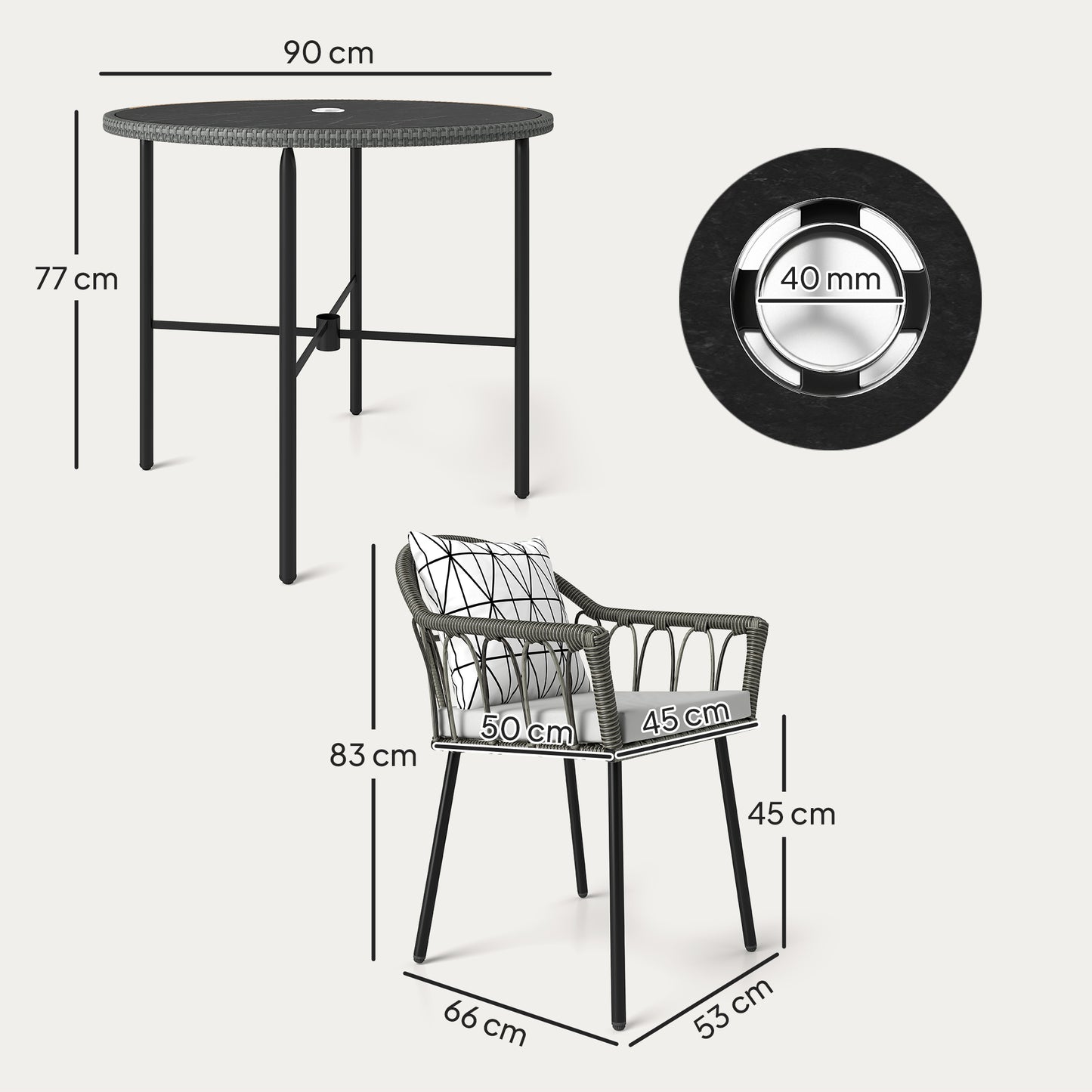 5 Piece Patio Rattan Dining Set w/ Removable Cushions, Grey