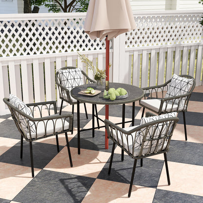 5 Piece Patio Rattan Dining Set w/ Removable Cushions, Grey