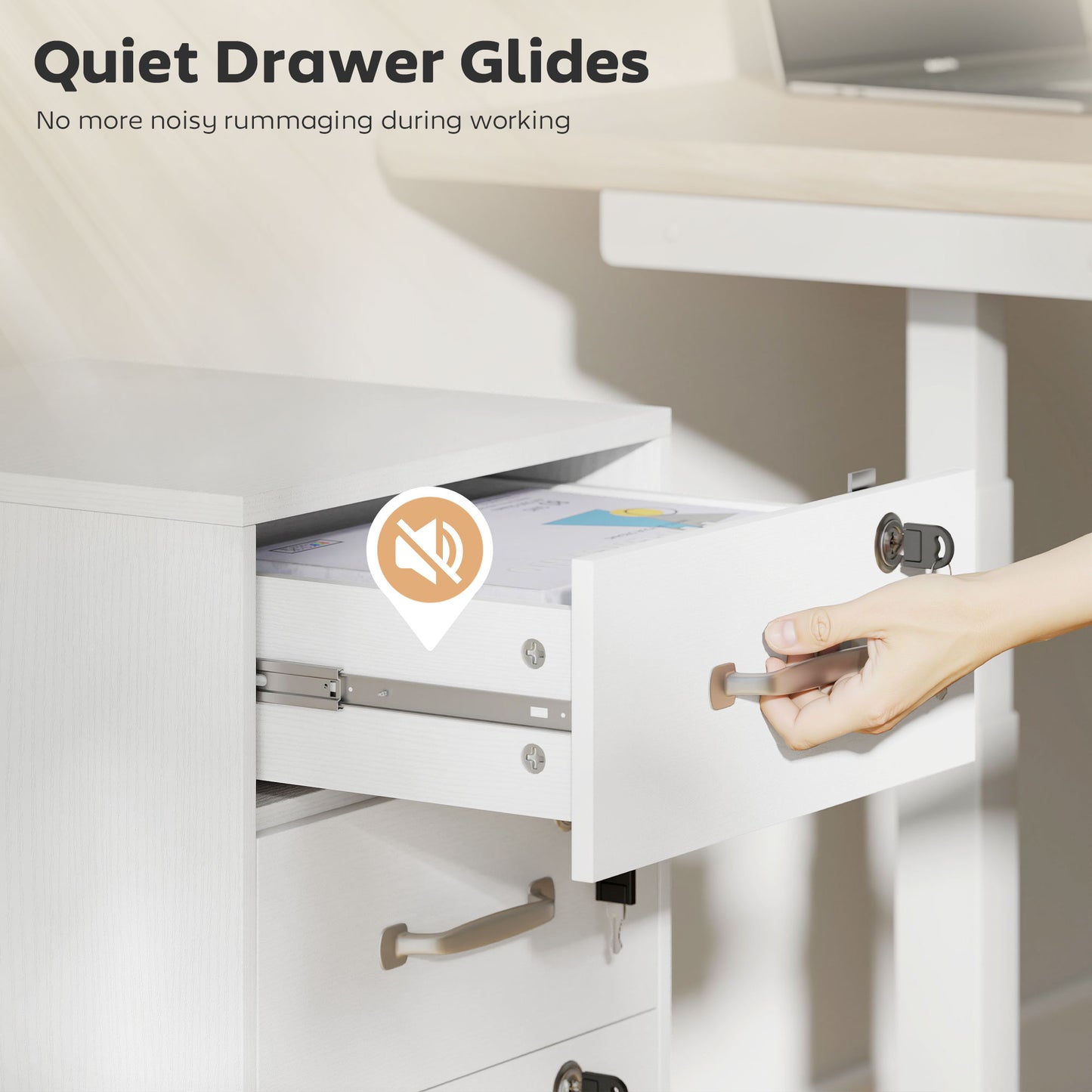 3 Drawer File Cabinet Rolling Filing Cabinet for A4 and Letter White