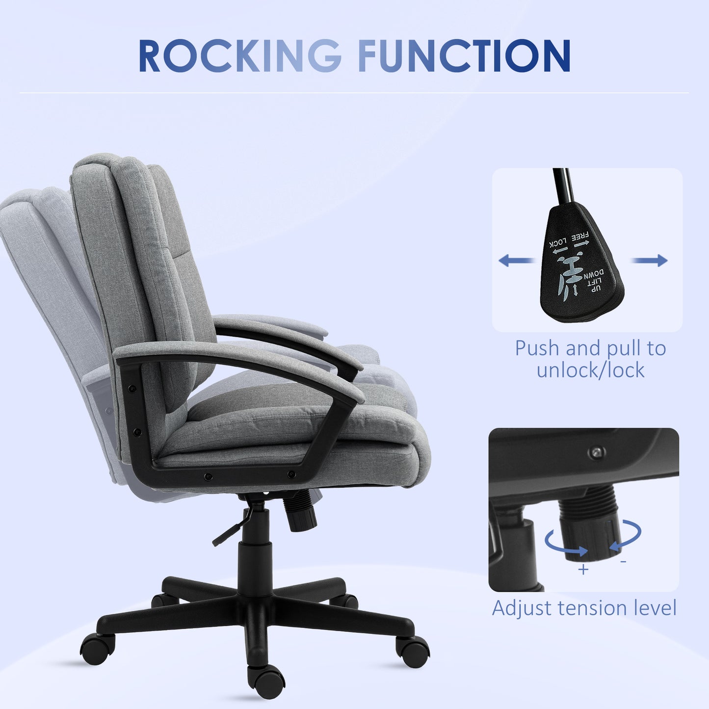 Swivel Executive Office Chair Mid Back Chair w/ Arm, Grey