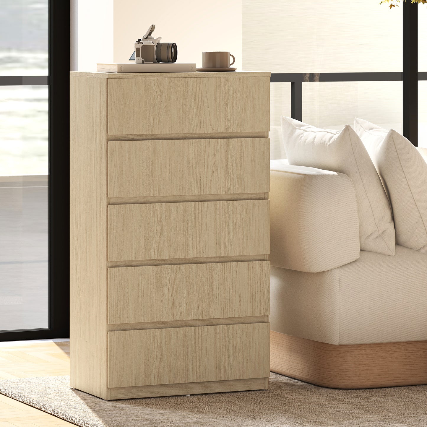 Bedroom Chest of Drawers, 5 Drawers Dresser, Drawer Unit, Natural
