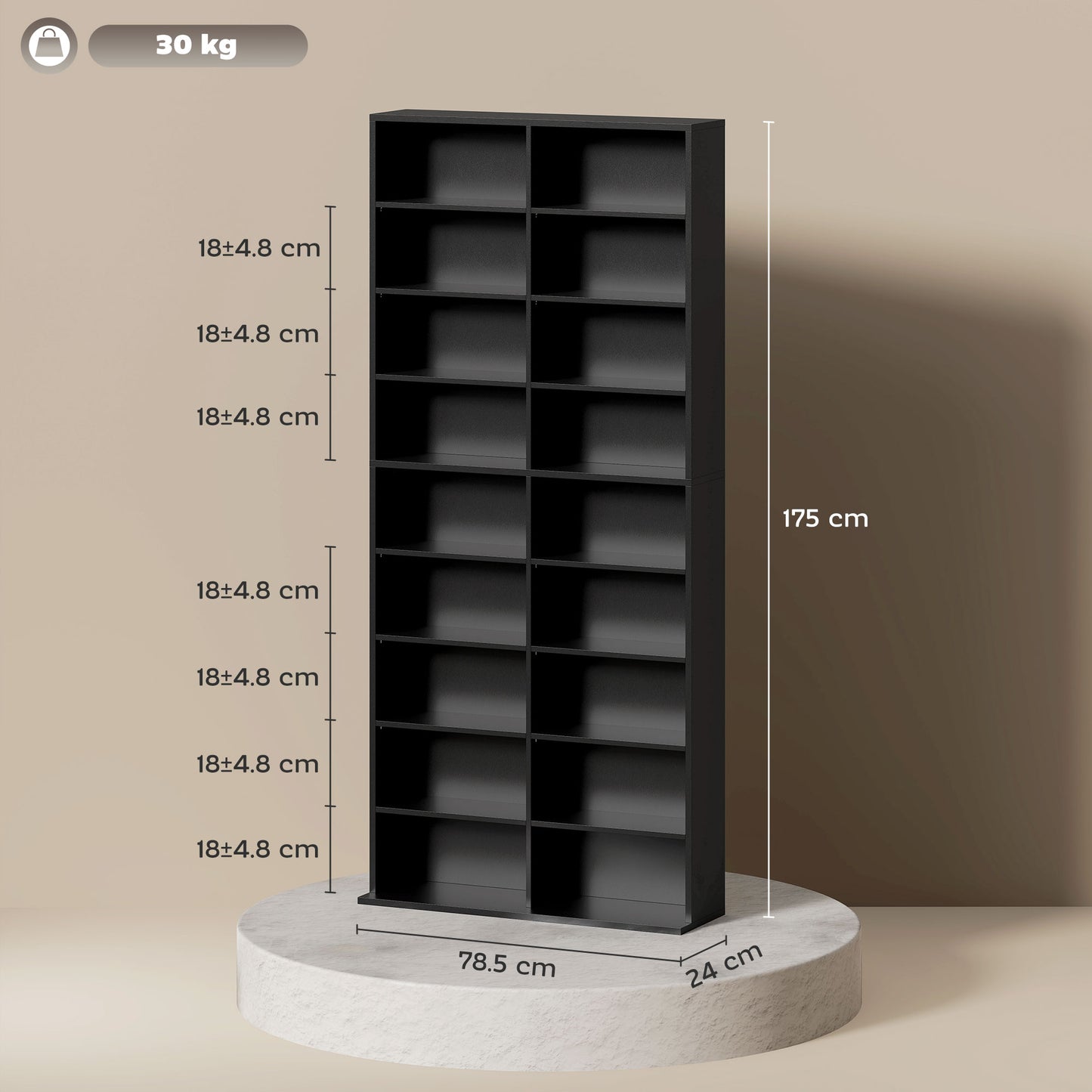 640 CD Storage Unit 360 DVD Storage Tower w/ 18 Compartments Black