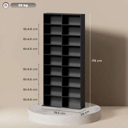 640 CD Storage Unit 360 DVD Storage Tower w/ 18 Compartments Black