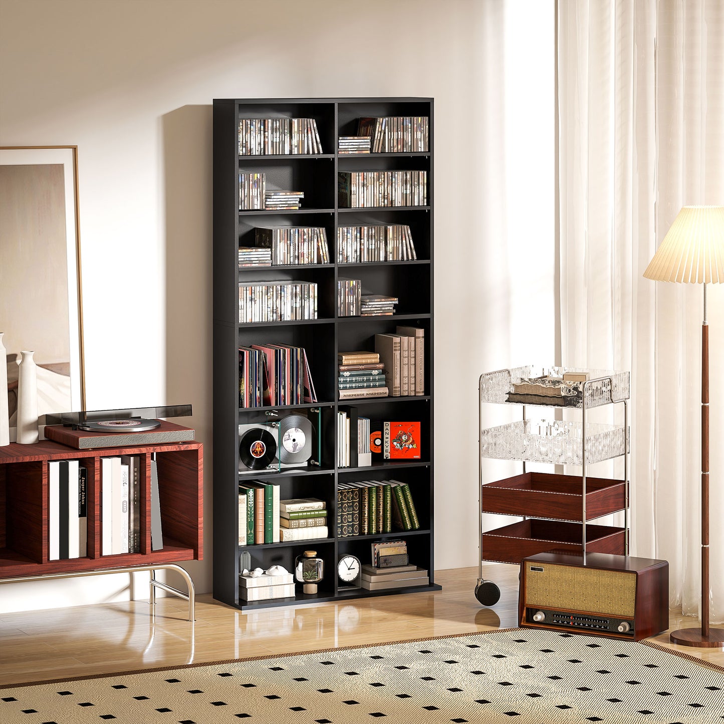 640 CD Storage Unit 360 DVD Storage Tower w/ 18 Compartments Black