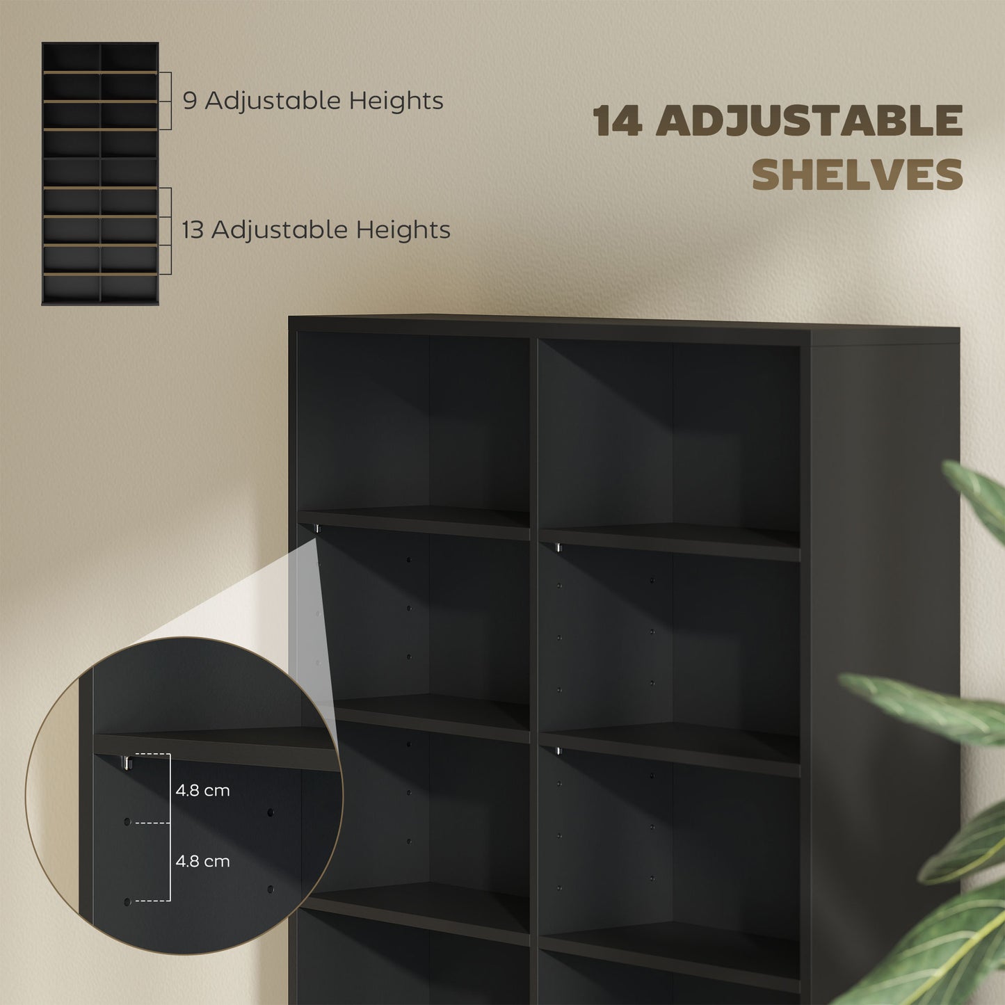 640 CD Storage Unit 360 DVD Storage Tower w/ 18 Compartments Black