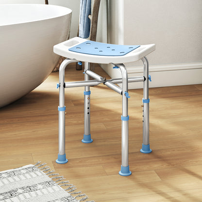 Adjustable Shower Stool with Foot Pads for Elderly, Light Blue