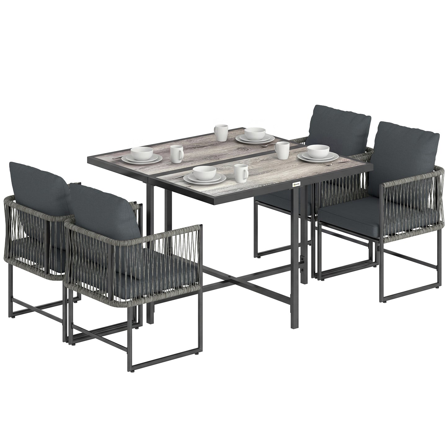 4-Seater Garden Dining Set with Space-Saving Chairs, Black