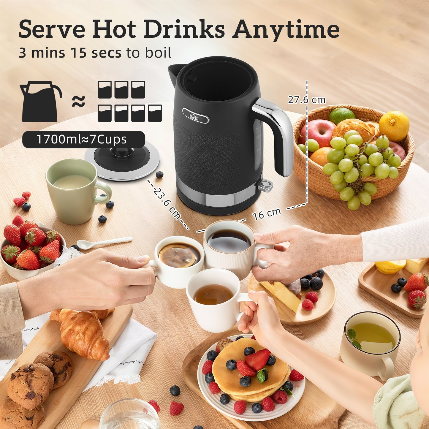 Kettle and Toaster Set with 3000W Rapid Boil, 4 Slice Toaster, Black