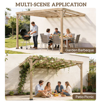 2.4 x 2.4m Lean-To Wooden Pergola Kit, Grape Trellis with Stable Structure