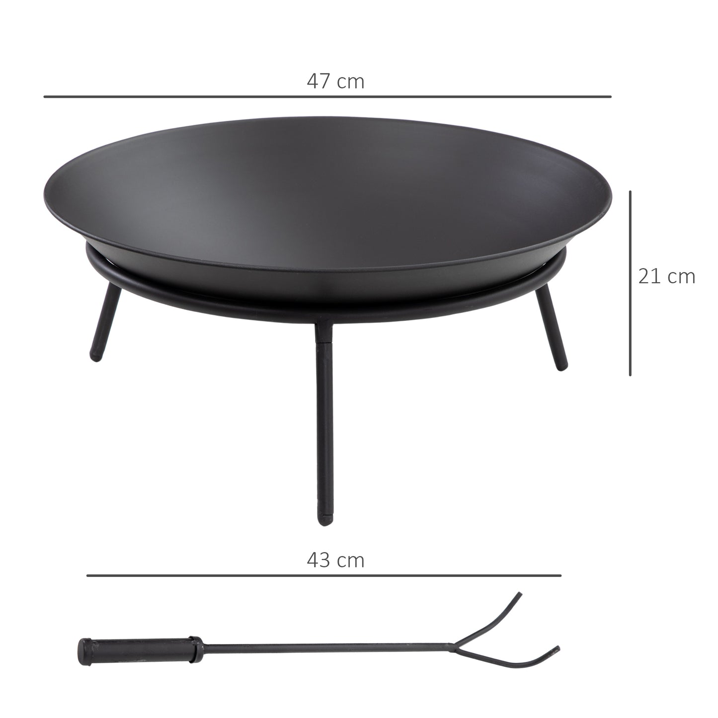 Fire Pit, Portable Firepit with Poker, Black