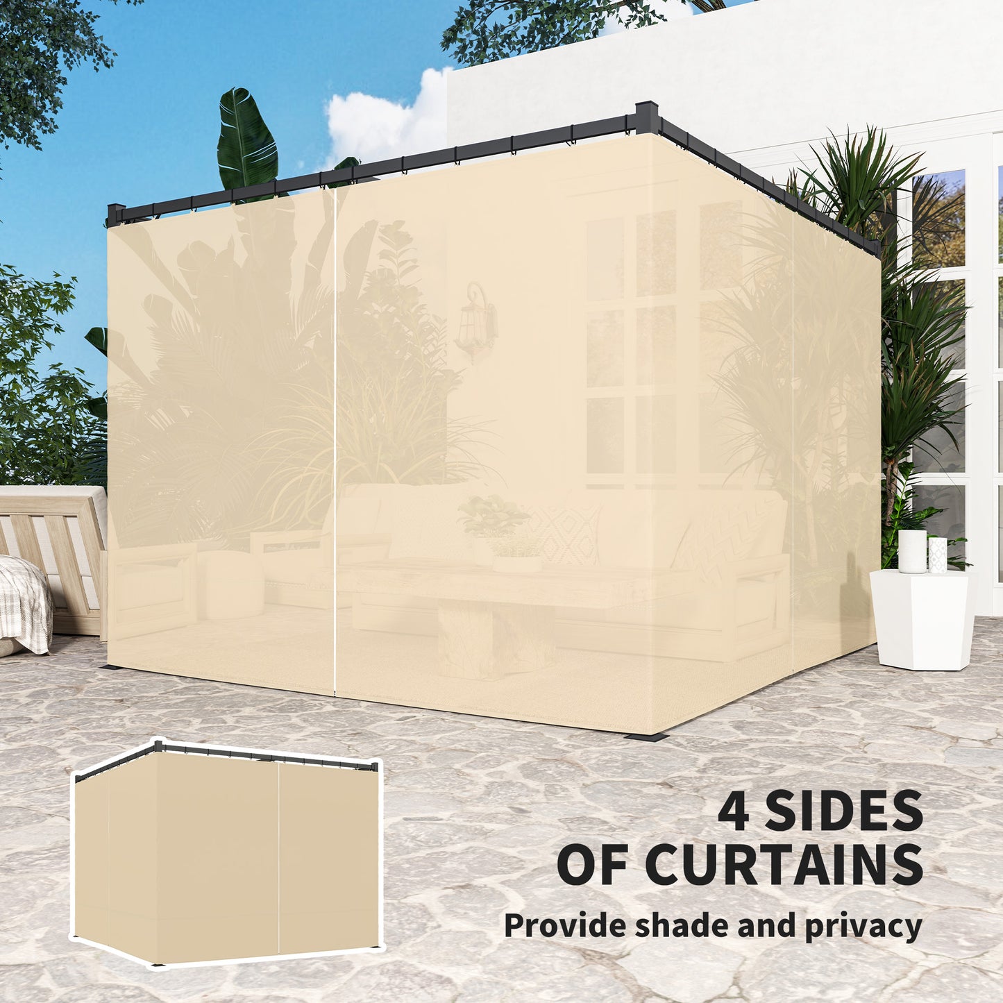 3 x 3(m) Pergola with Retractable Roof and Curtains, Khaki