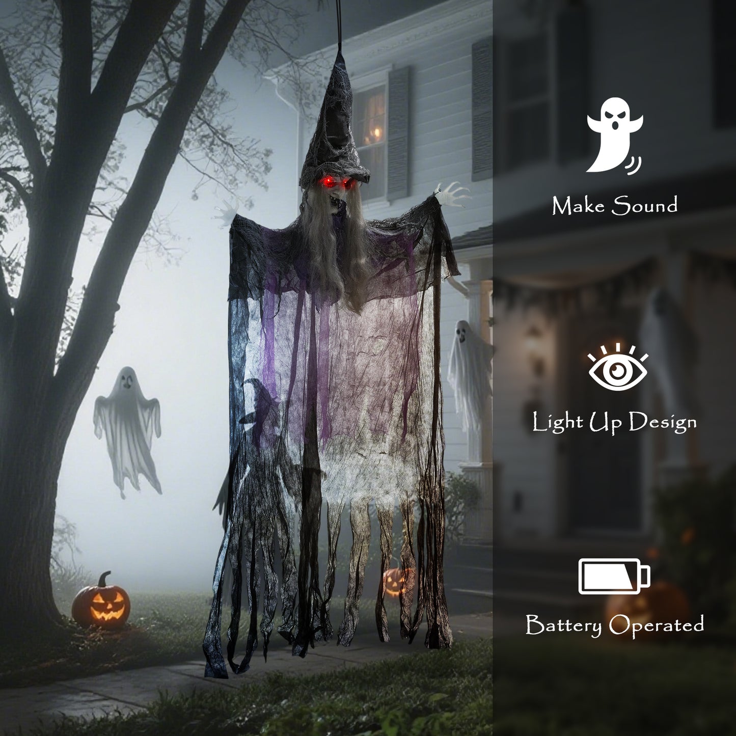 Voice Activated Halloween Animatronics Hanging Witch, Purple