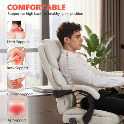 Massage Office Chair with Heat, 135° Reclining Desk Chair, Cream