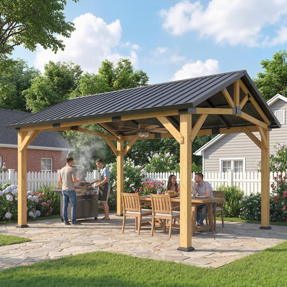 3.5 x 4 m Hardtop Gazebo with Galvanised Metal Roof, Black Grey